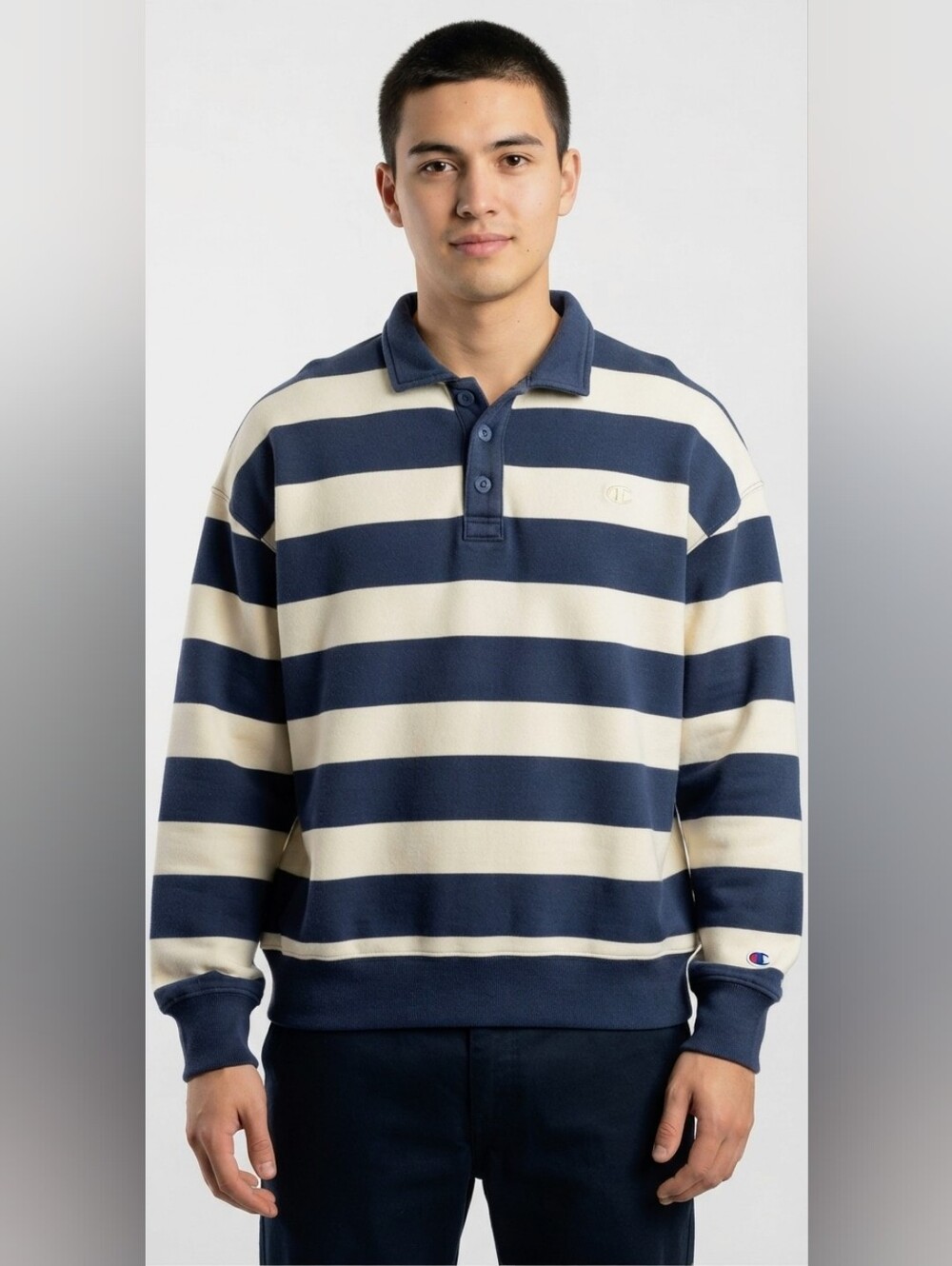 Champion Striped Quarter-Zip Pullover Sweatshirt XL